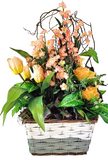 CASA - POADOR GESTECK im Korb mit Kunstblumen Lachs Apricot Tulpen Rosen Deko Geschenk