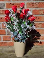 Casa-Poador Topfblume Tulpen Ginster Efeu künstlich Rot Weiß Kunstblume Deko