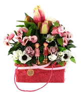 CASA - POADOR GESTECK Rosa Weiß Kunstblumen Sisaltasche Frühling Figuren 32 H