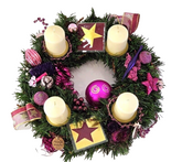 Adventskranz Rosa Lila Bourdaux künstliche Kiefer 35 cm Glitzerband Sterne 9065