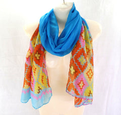 Schal Tuch Bunt Hellblau transparent 100 x 60 cm 100 % Polyester Rauten