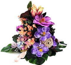 Gesteck Kunstblumen rund Grabgesteck Rosa Magnolie Chrysanthemen Hortensie