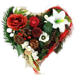 CASA - POADOR GRABSCHMUCK Herz Kissen Moos 30 cm rot Weiß Rose Kunstblumen
