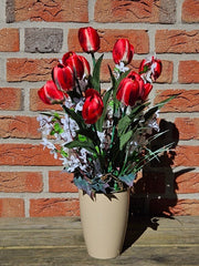 Casa-Poador Topfblume Tulpen Ginster Efeu künstlich Rot Weiß Kunstblume Deko
