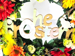 CASA - POADOR OSTERKRANZ künstlich Gelb Orange Rot 40 cm Holzschild Ostern