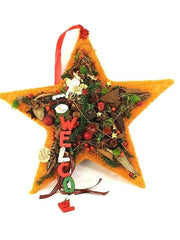 Adventsstern Tür Wand Kranz künstlich 35 cm Sisal Stern Orange Rot Gold Natur