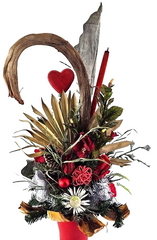 Grabgesteck Trockenblumen künstlich Exoten Rose Rot /Silber Herz Strauß Friedhof