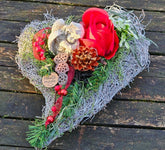 Grabschmuck Herz Reisigesteck Weiß Rot Kunstblumen Natur