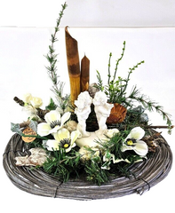 Casa-Poador Grabgesteck Weiß Naturdeko Künstliche Blumen Engel Gedenken Friedhof