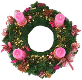 Adventskranz Rosa Pink Bourdaux künstliche Tanne 45 cm Kerzen Kugeln Sterne