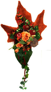 Gesteck Seide Ahornblatt Trocken Lachs Rot Kunstblumen Rosen Äpfel Früchte Deko