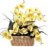 Casa-Poador Orchideen Gesteck Kunstblumen Phalaenopsis Gelb 50H Korb Dekoration