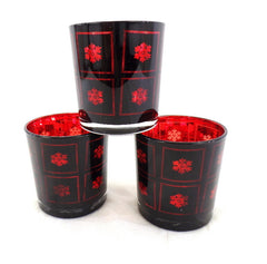 3 Teelichthalter Windlicht Gläser Rot Schneeflocke verspiegelt 8 cm H 7,5 cm D.