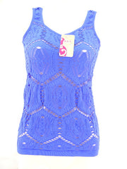 Top Trägertop Netztop Netzshirt M / L Stretch in Blau B & X Figurbetont