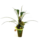 Gesteck Grün Kunstblumen Calla Wachsrose Fruchtstände GräserBast 40cm Dekoration