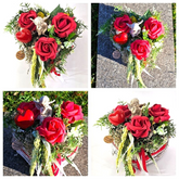 Grabschmuck Herz Reisigesteck Weiß Rot Foumrosen Herz Engel Kunstblumen Friedhof