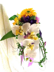 Strauß Seide Weiß Gelb Flieder Phalaenopsis Kunstb 40 cm Brautstrauß abfließend