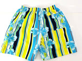 Badehose Badeshorts M / L Lotus Shorts geblümt gestreift Gelb Blau Shorts