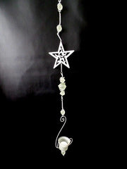 Teelichthalter Weiß Stern Ornamentik Metall Milchglas 82 cm L Fensterhänger Dek