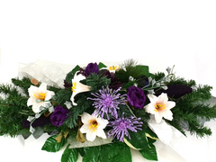 Grabschmuck Beerdigung Exoten Lila Rosa künstliche Blumen Totensonntag Friedhof