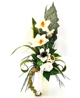 Strauß Weiß Creme Magnolie Foamrose stufig gebunden Sanseverie Kunstblumen 70 cm