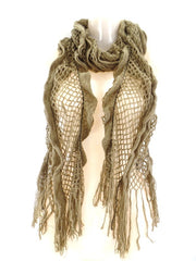 Schal Strick - Häckelschal Beige Länge 170 x 25 cm 100 % Acrylic Antonio Rüschen