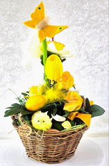 Casa-Poador Gesteck im Korb Osterglocken Küken Kunstblumen Frühling Deko