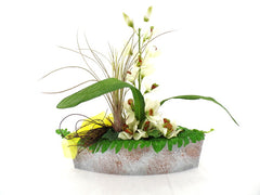 Orchideengesteck Seide Kunstblumen Ellipsenform 30 x 30 x 6,5 Blumengesteck Top!