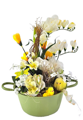 Casa-Poador Gesteck in Metallschale Freesien Krokus Kunstblumen Frühling Deko