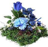 CASA - POADOR GRABSCHMUCK Kissen künstliche Blumen Tanne Christrose Blau Friedhof