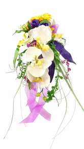 CASA - POADOR STRAUß Weiß Gelb Flieder Phalaenopsis Kunstb Brautstrauß abfließend