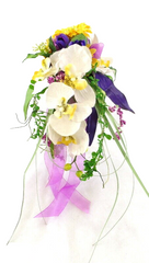 Strauß Seide Weiß Gelb Flieder Phalaenopsis Kunstb 40 cm Brautstrauß abfließend