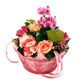 CASA - POADOR GESTECK Metallkorb Primel Rosen Gerbera Rosa Kunstblumen Frühling