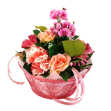CASA - POADOR GESTECK Metallkorb Primel Rosen Gerbera Rosa Kunstblumen Frühling