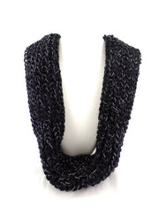 Schal Rundschal Schwarz Loop Wickelschal silberfarbige Fäden gestrickt dick Top