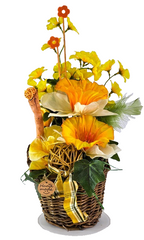 Casa-Poador Gesteck im Korb Osterglocken Primel Kunstblumen Frühling Dekoration