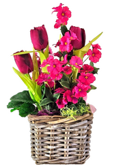 Casa-Poador Ostergesteck Kunstblumen Rosa Korb Tulpe Dahlien Dekoration Geschenk