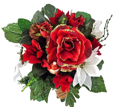 Casa-Poador Grabgesteck Rot Weiß Weihnachtsstern Rosen Kunsttanne Kunstblumen