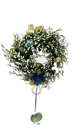 Kranz Türkranz Wand Kranz künstlich trocken wie echt Weiß Blau 25 cm Dekoration