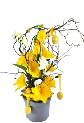 Casa-Poador Ostergesteck Kunststoff Topf Osterglocken Kunstblumen Frühling Deko