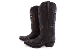 Westernstiefel 38 Schwarz Cowboystiefel Applikationen Paietten Leder spitz Rudel
