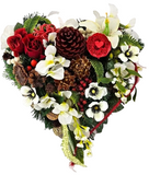 CASA - POADOR GRABSCHMUCK Herz Kissen Moos 30 cm rot Weiß Rose Kunstblumen