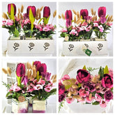 Casa-Poador Gesteck Kunstblumen Tulpen Lagurus Glas künstlich Geschenk Deko