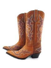 Westernstiefel 39 Hellbraun Lane Cowboystiefel Echt Leder spitz grüne Sohle