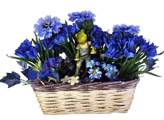 Casa-Poador Gesteck Blau Kunstblumen Krokus Froschfigur Dekoration