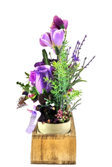 Casa-Poador Künstliches Gesteck Kunstblume Lila in Holzkästchen Blume Geschenk