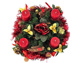 Adventskranz Rot Gold künstliche Tanne 30 cm Kerzen Zapfen Rote Rose