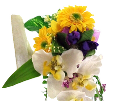 Strauß Seide Weiß Gelb Flieder Phalaenopsis Kunstb 40 cm Brautstrauß abfließend