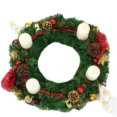 Adventskranz Rot Creme 40 cm künstliche Tanne Kerzen Zimt Zapfen Kugeln