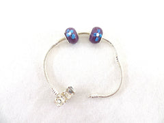 Armband Beadsarmband 17 cm Clipverschluß 2 Lila Glasperlen ohne Innengewinde